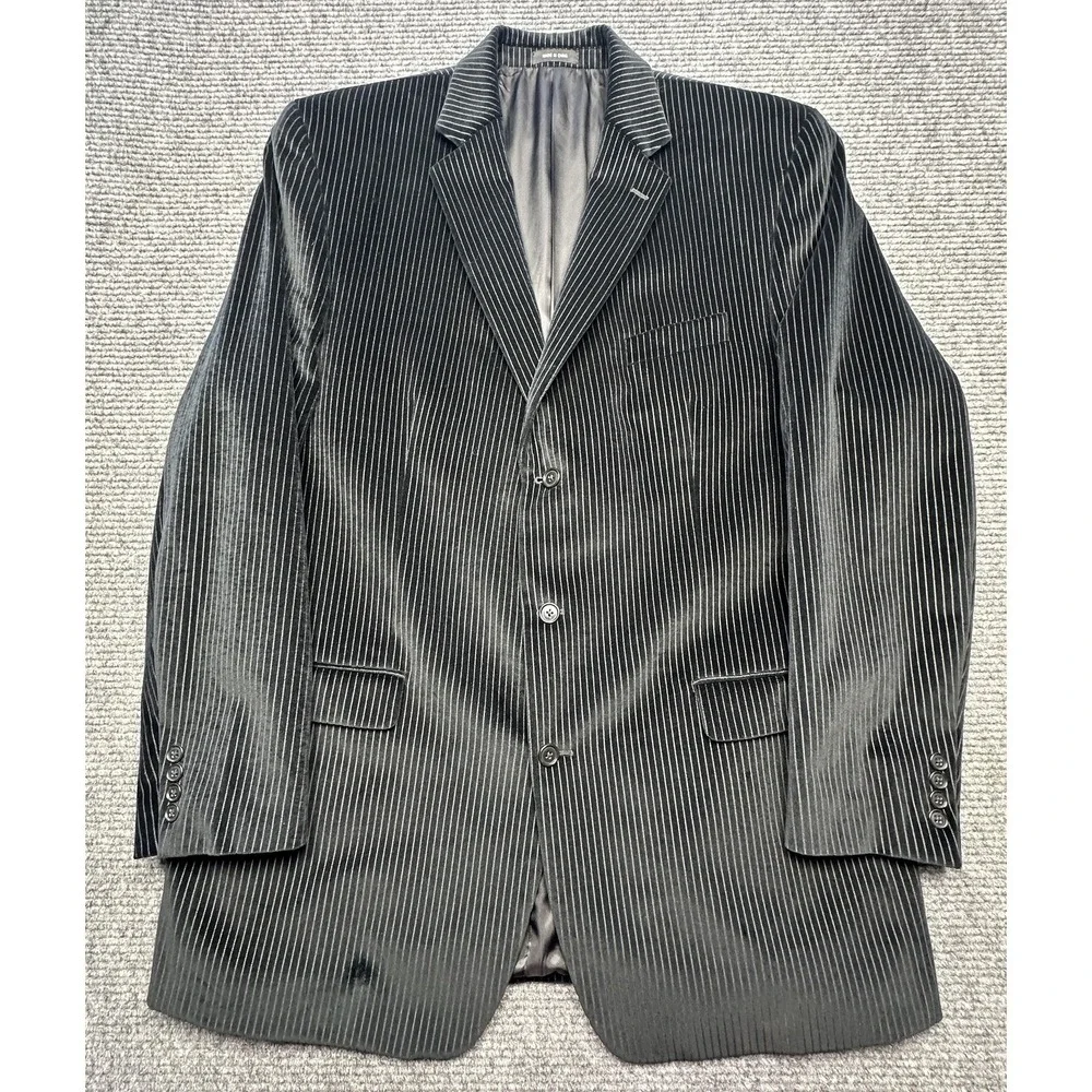 Calvin Klein Blazer Mens 48XL Black Velvet‎ Pinstripe 3 Button Sport Coat